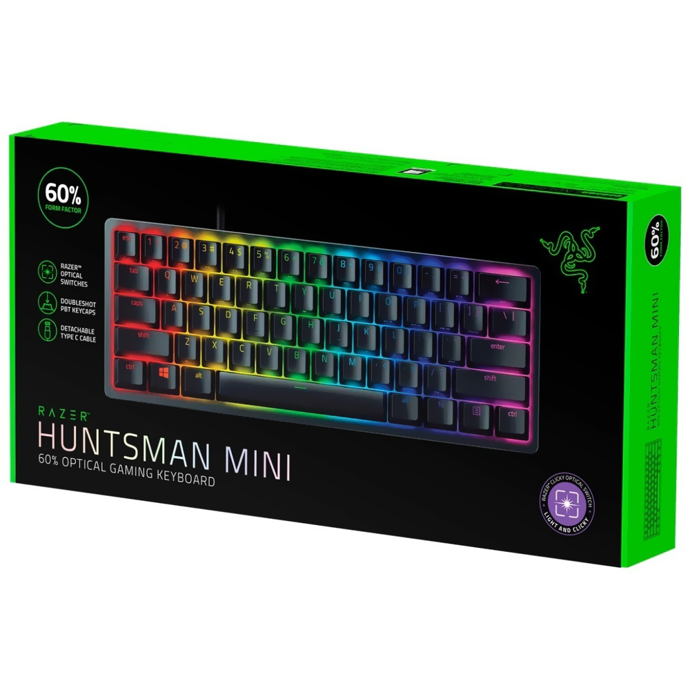 Teclado Gamer Óptico Razer Huntsman Mini USB / Purple / RGB / Espanhol - Preto (RZ03-03392900-R311)