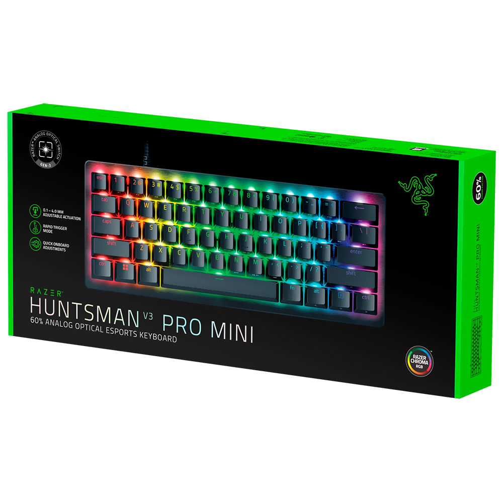 Teclado Gamer Óptico Razer Huntsman V3 Pro Mini Analog USB / RGB / Inglês - Preto (RZ03-04990200-R3U1)