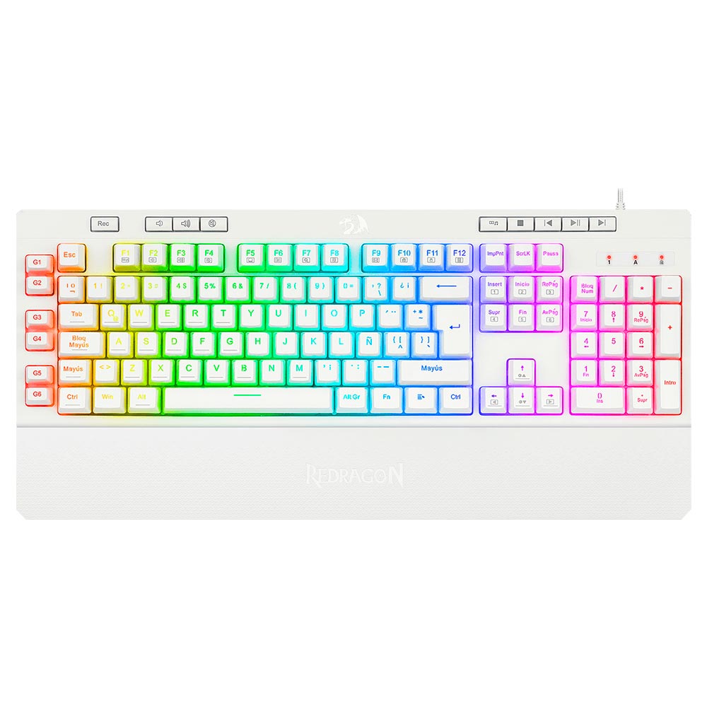 Teclado Gamer Redragon K512W-RGB Shiva USB / Inglês - Branco