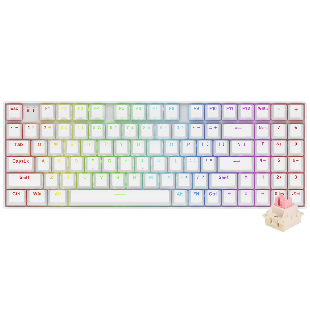 Teclado Gamer Redragon K736W-PRO-M Nephrite Pro Wireless / RGB / Inglês - Branco
