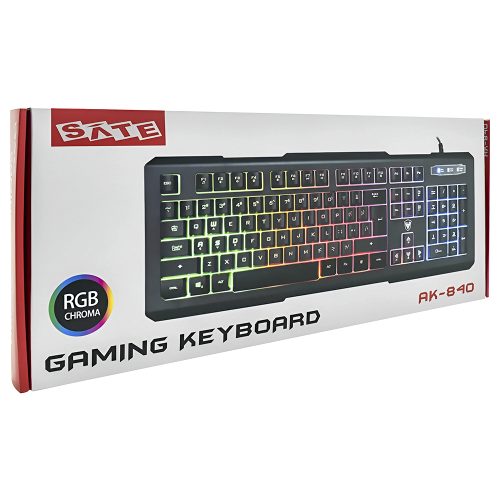 Teclado Gamer Satellite AK-840 USB / Multimídia / RGB / Português - Preto