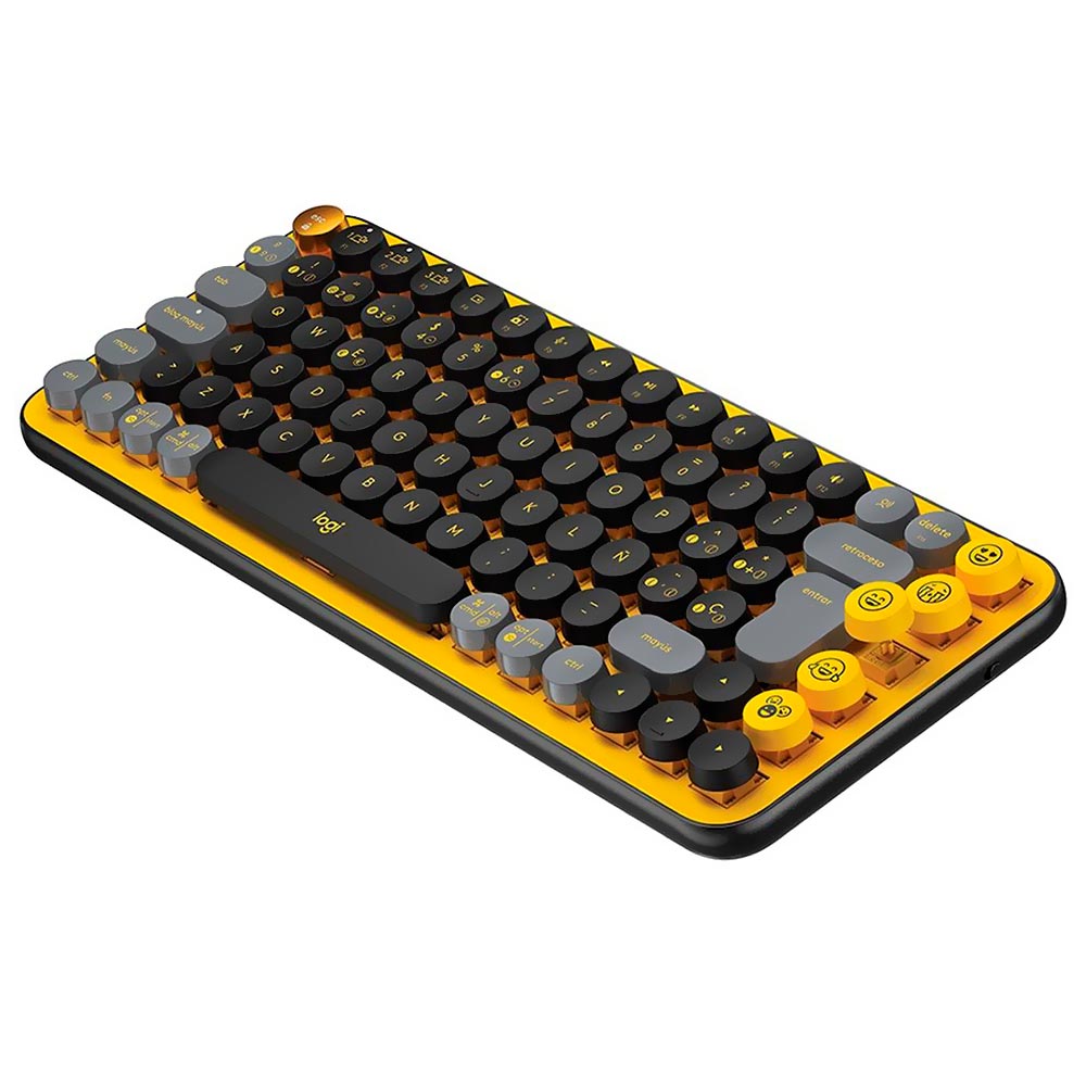 Teclado Mecânico Logitech POP Keys Emoji Wireless / Espanhol / Brown - Amarelo / Preto (920-010713)