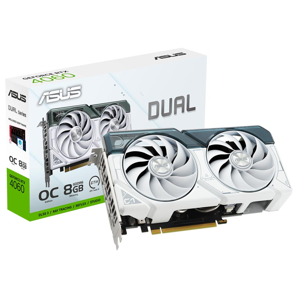 Placa de Vídeo ASUS Dual OC White 8GB GeForce RTX4060 GDDR6 - DUAL-RTX4060-08G-WHITE