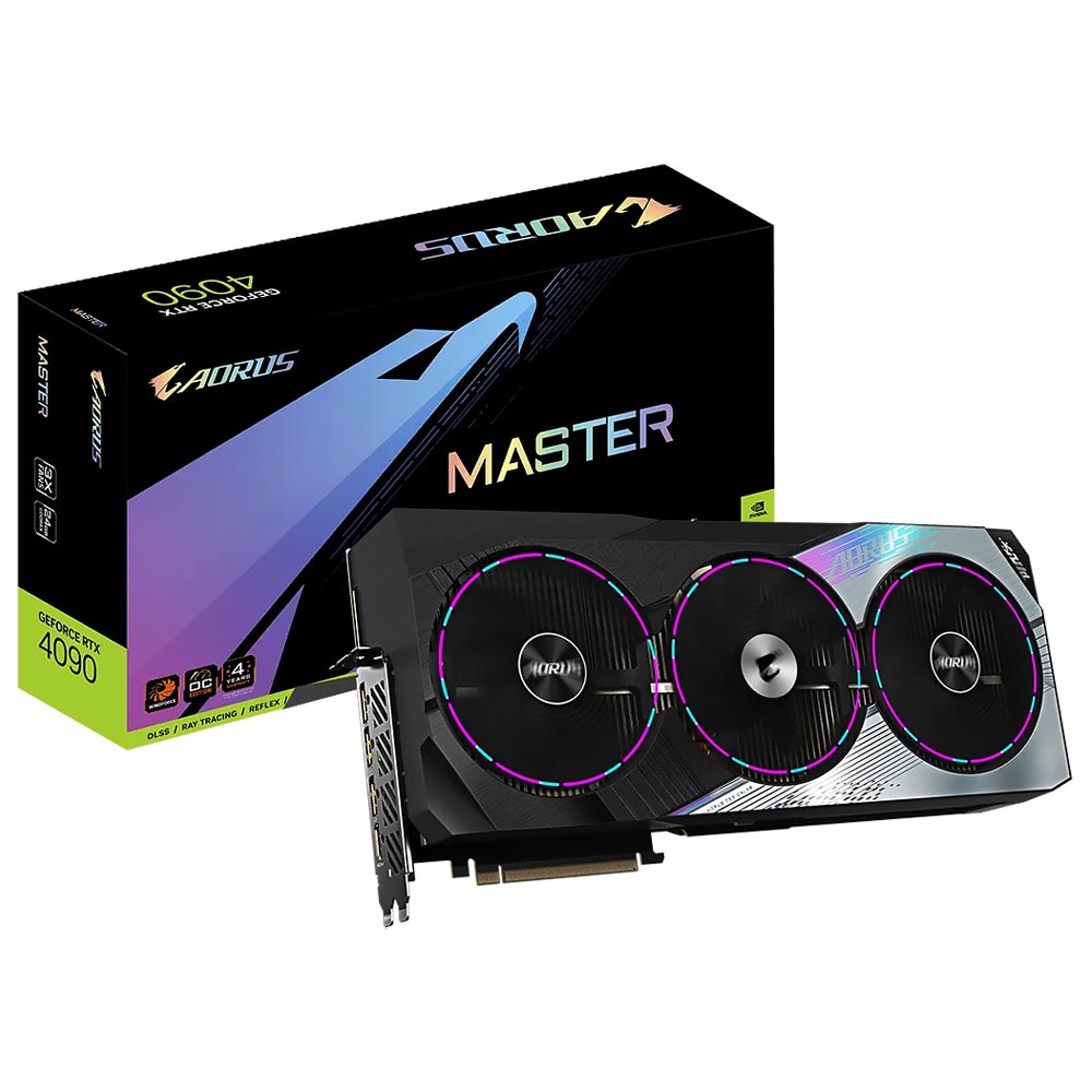 Placa de Vídeo Gigabyte Aorus Master OC 24GB WF GeForce RTX4090 GDDR6X - GV-N4090AORUS M-24GD