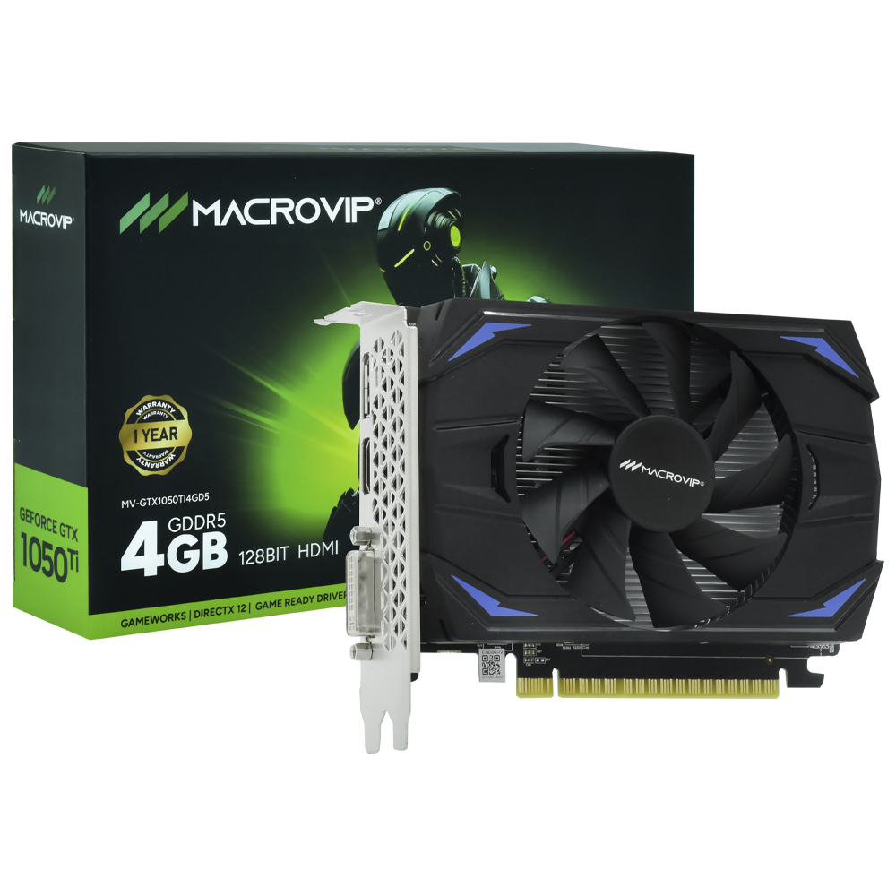 Placa de Vídeo Macrovip 4GB GeForce GTX1050TI GDDR5 - MV-GTX1050TI4GD5