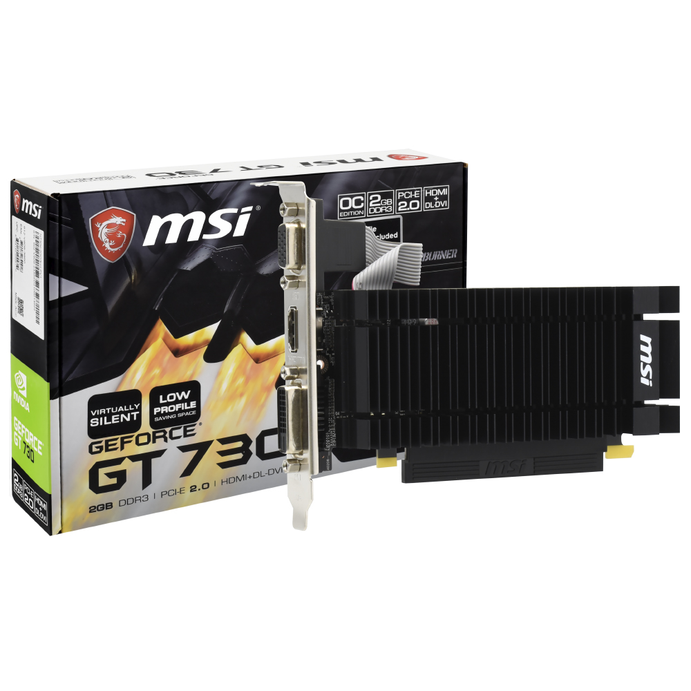 Placa de Vídeo MSI Afterburner OC 2GB GeForce GT730 DDR3 -  N730K-2GD3H/LPV1