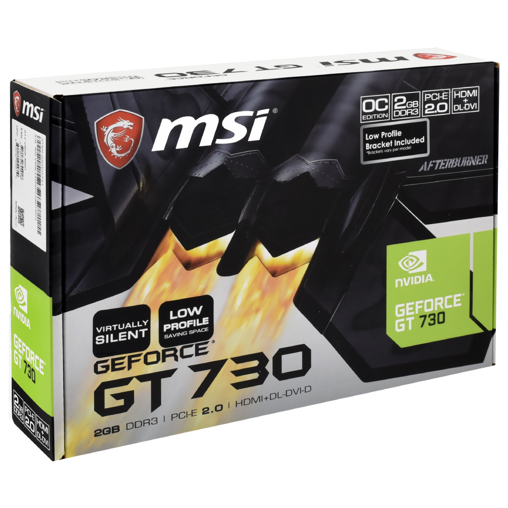 Placa de Vídeo MSI Afterburner OC 2GB GeForce GT730 DDR3 -  N730K-2GD3H/LPV1