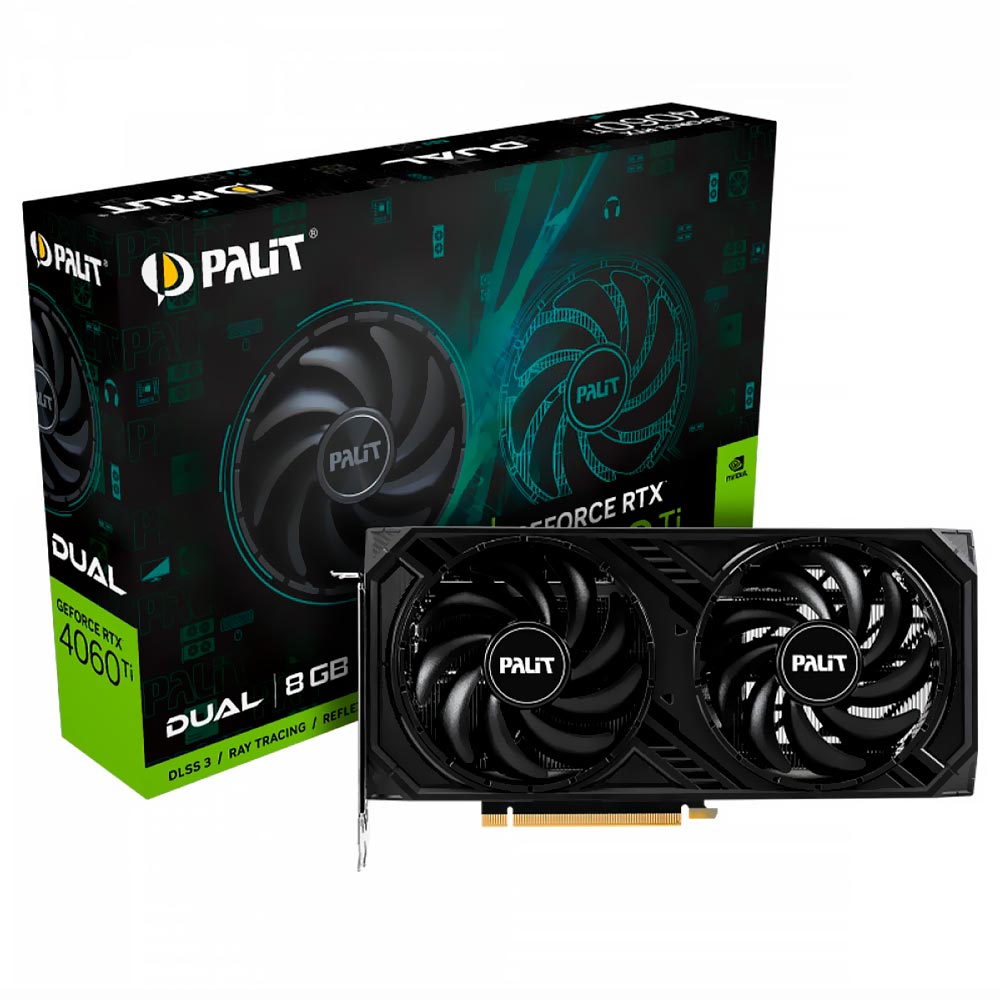 Placa de Vídeo Palit Dual 8GB GeForce RTX4060TI GDDR6 - NE6406T019P1-1060D