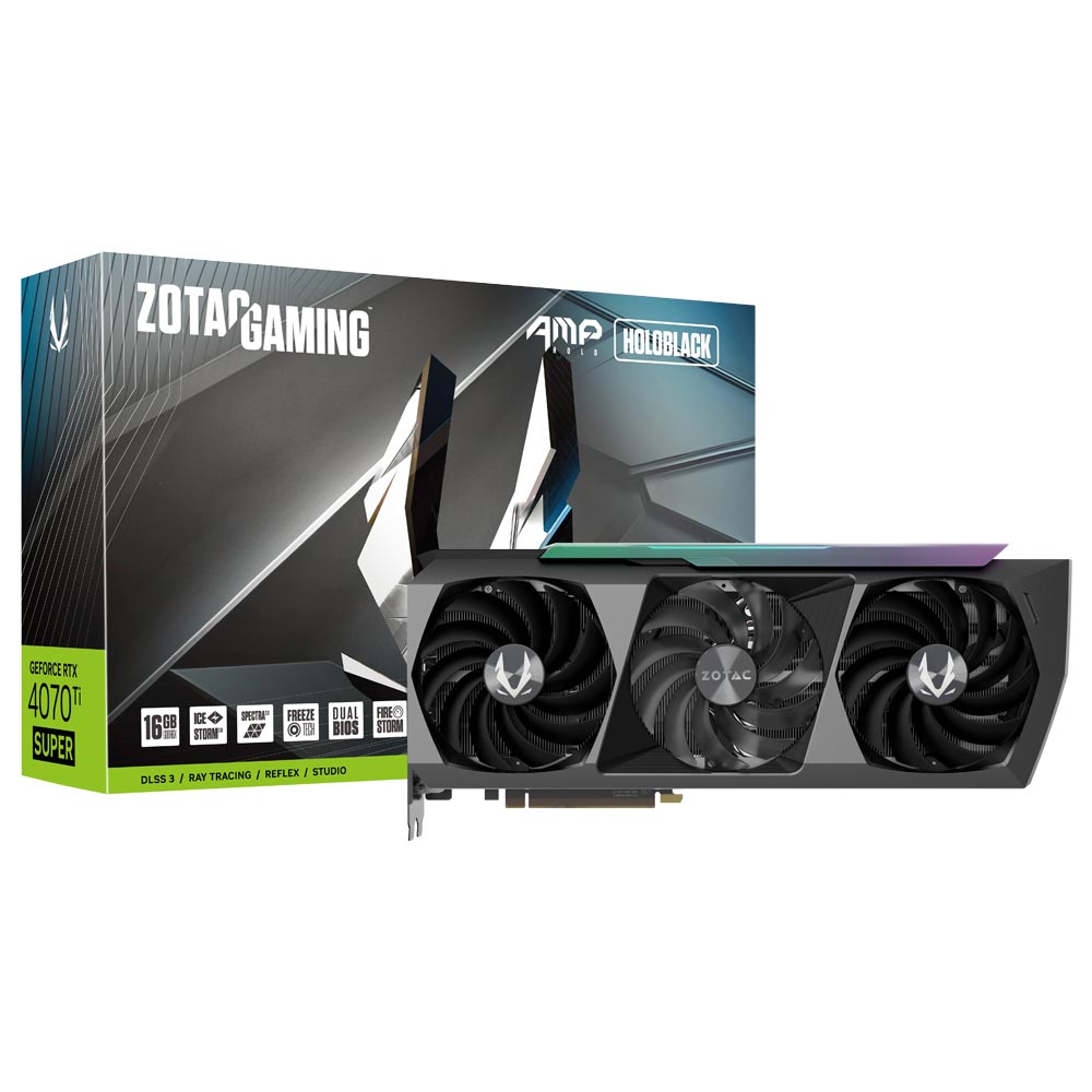 Placa de Vídeo Zotac Gaming AMP Holo Black 16GB GeForce RTX4070TI SUPER GDDR6X - ZT-D40730F-10P