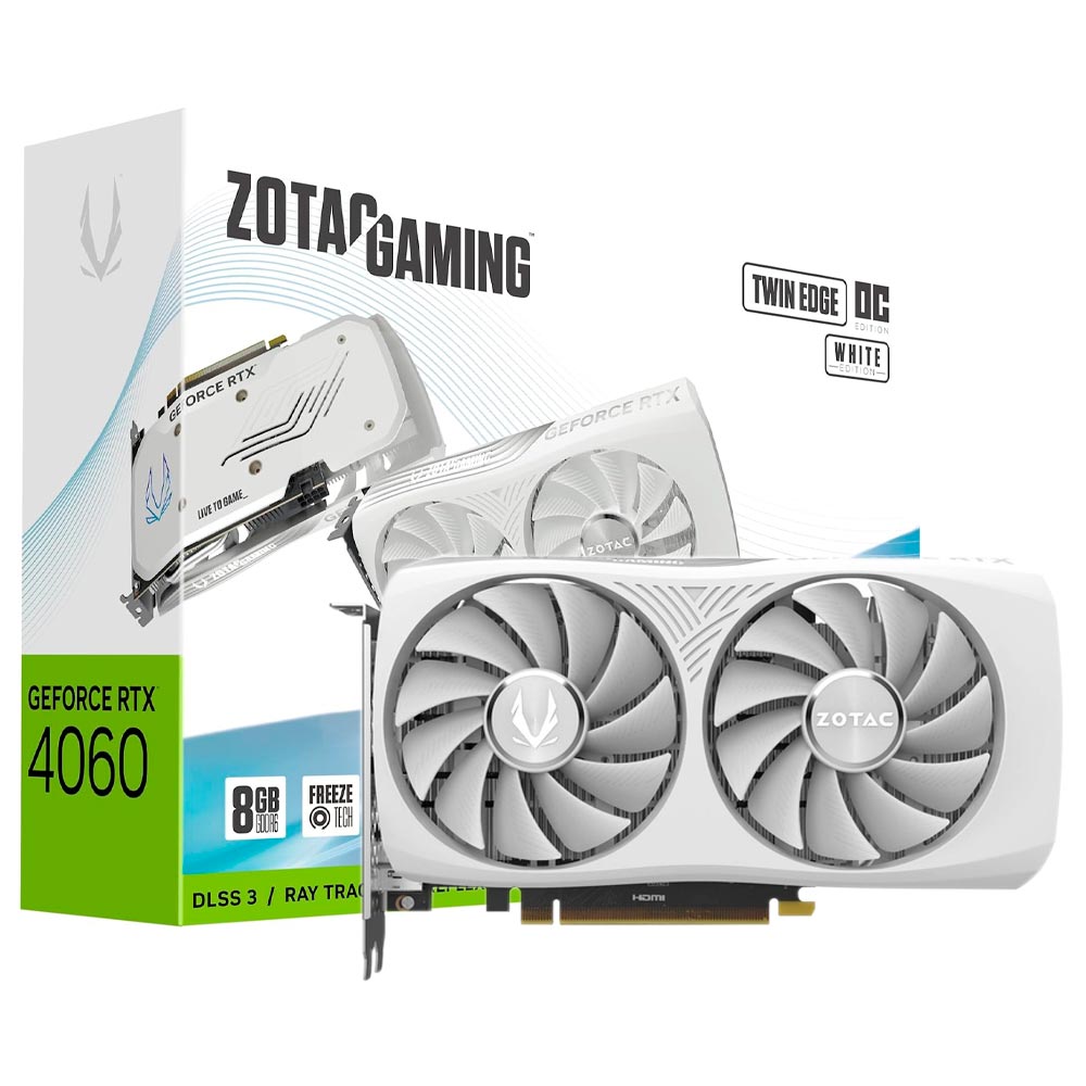 Placa de Vídeo Zotac Gaming Twin Edge OC White 8GB GeForce RTX4060 GDDR6 - ZT-D40600Q-10M