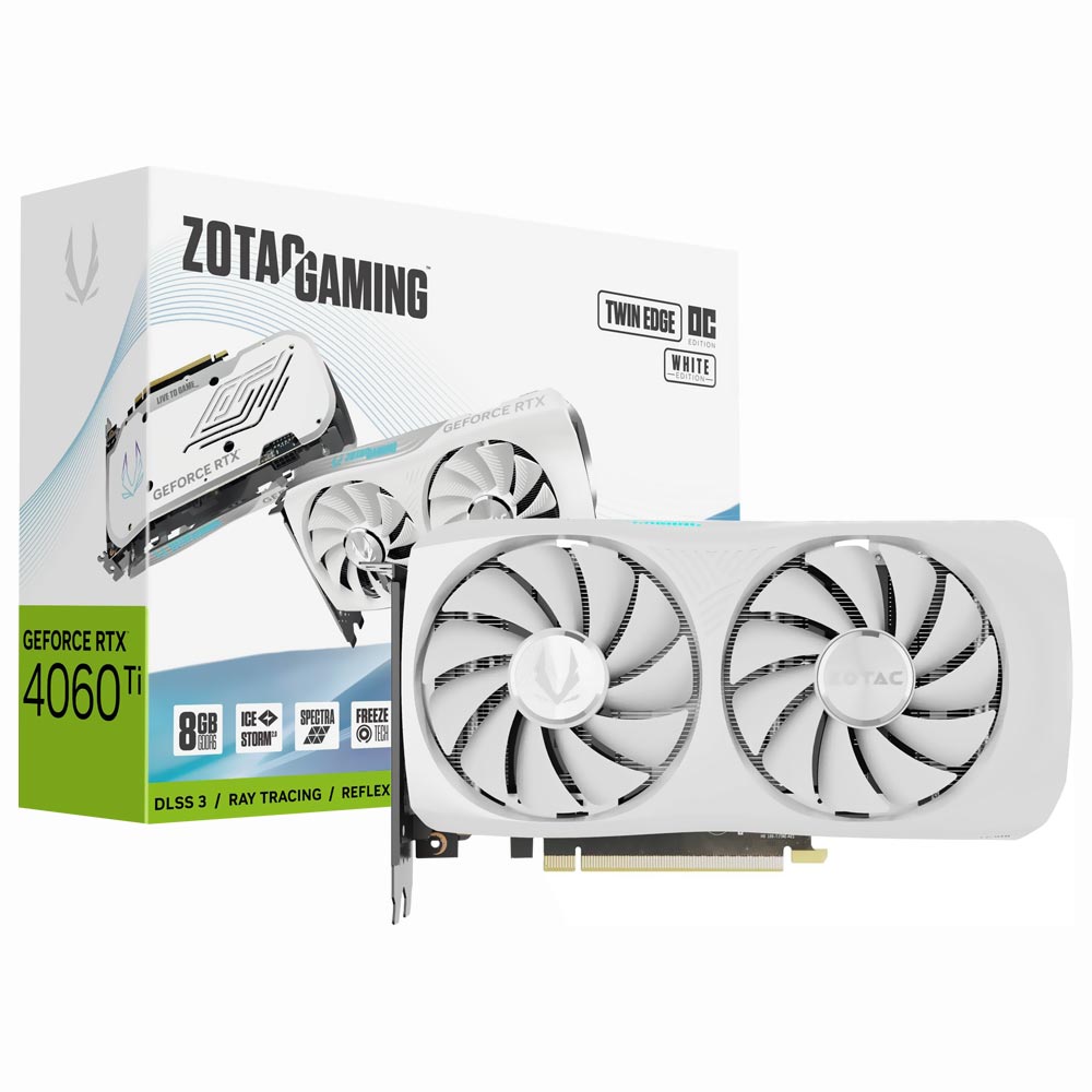 Placa de Vídeo Zotac Gaming Twin Edge OC White 8GB GeForce RTX4060TI GDDR6 - ZT-D40610Q-10M
