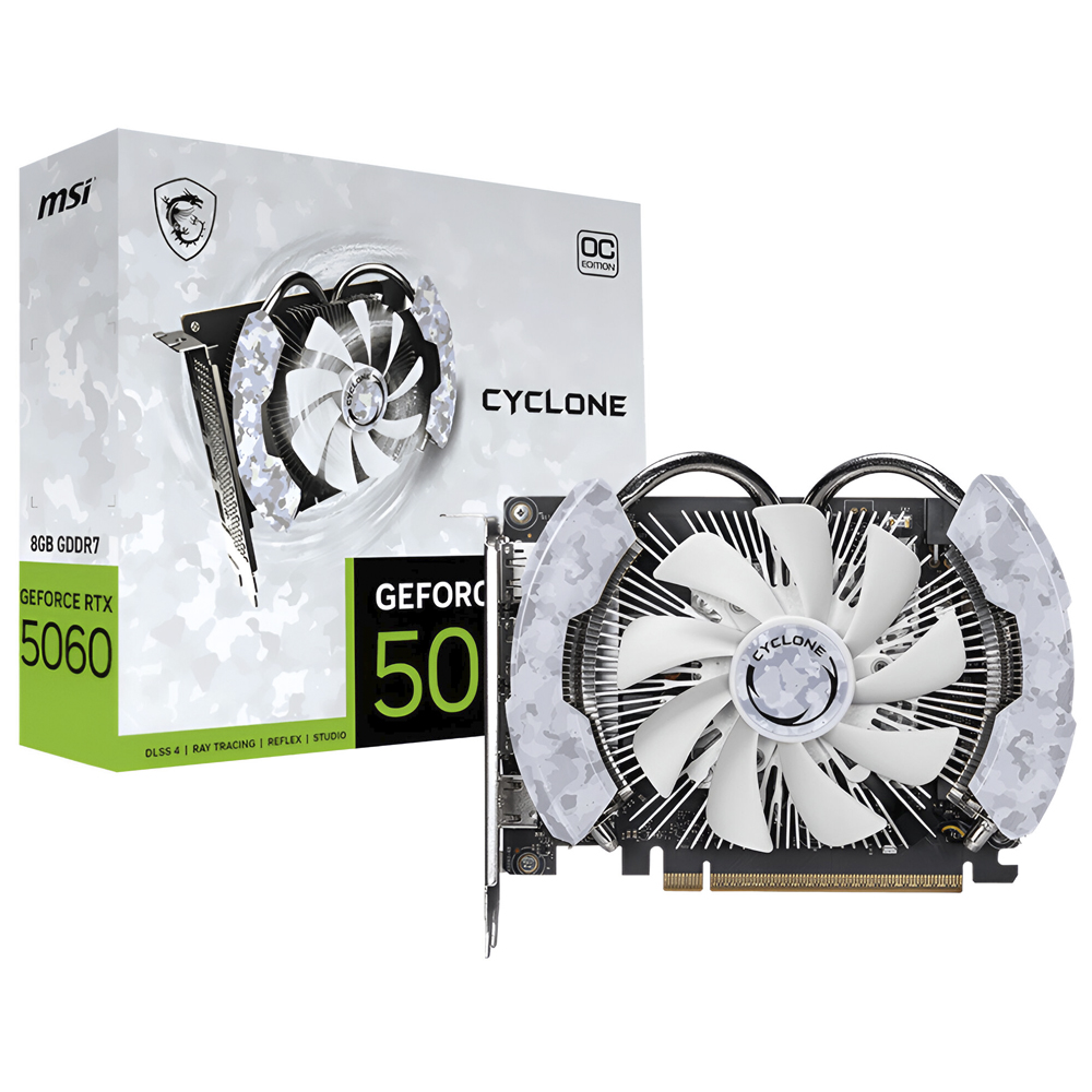 VGA  8GB MSI RTX5060 CYCLONE OC 2527MHZ 128BIT GDDR7/DP/HDMI 912-V812-205 BRANCO