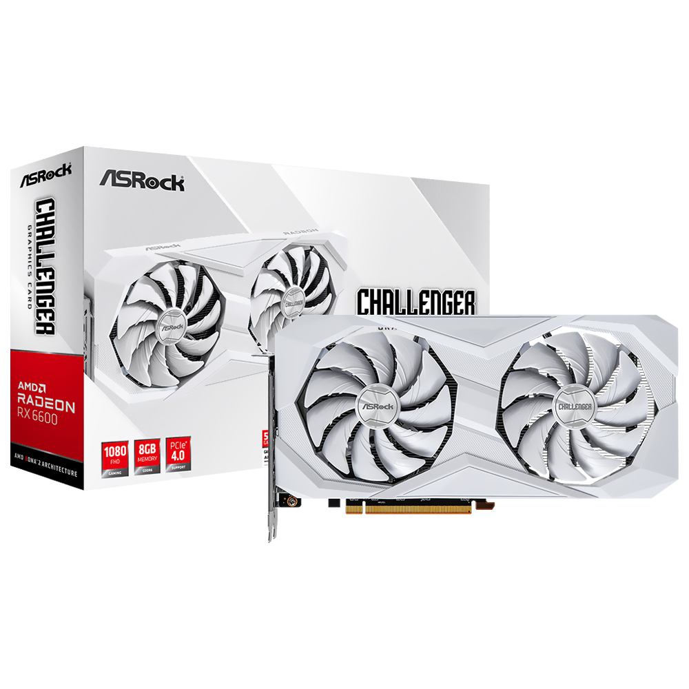 Placa de Video ASRock Challenger White 8GB Radeon RX6600 GDDR6 - 90-GA4UZZ-00UANF