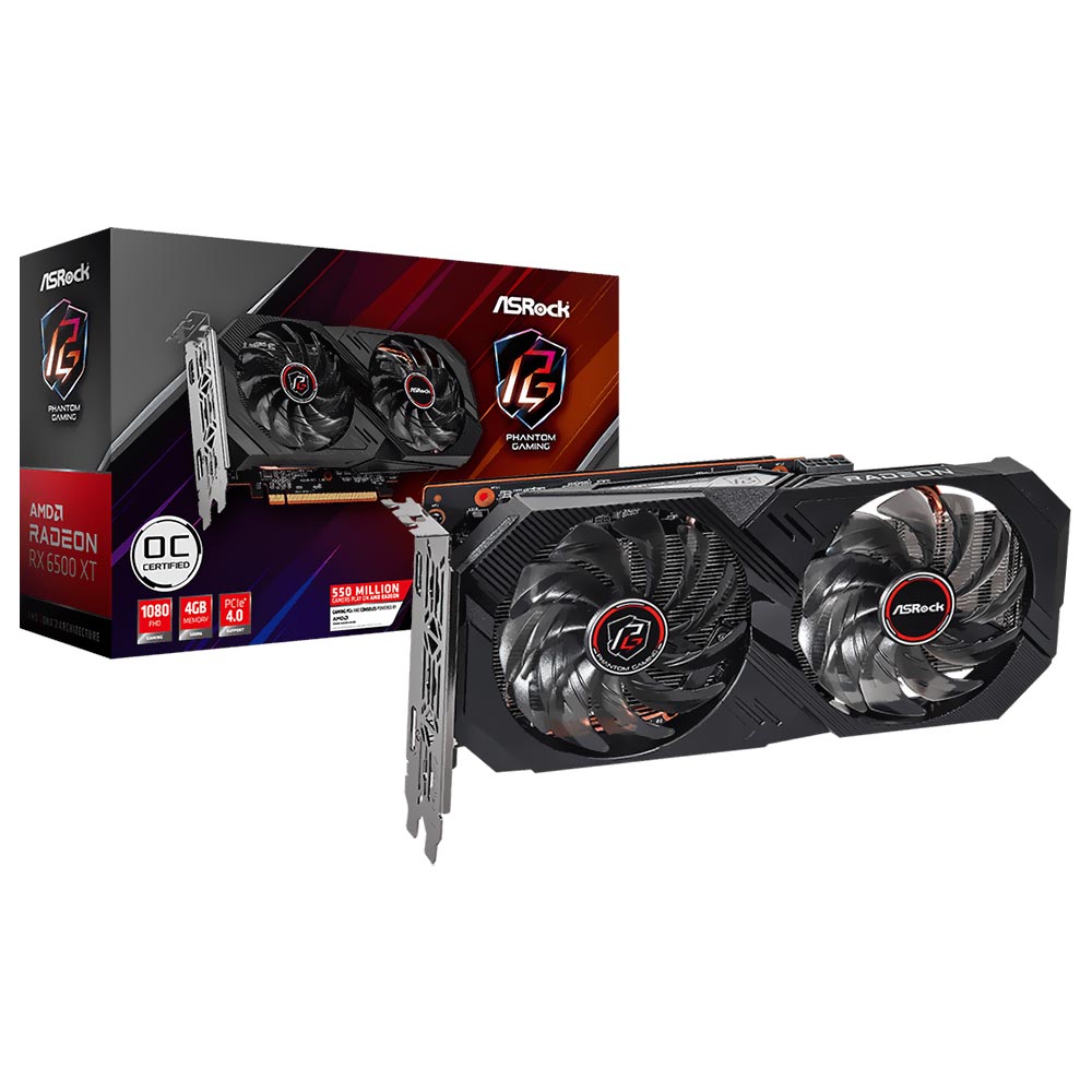 Placa de Vídeo ASRock Phantom Gaming OC 4GB Radeon RX6500 XT GDDR6 - RX6500XT PGD 4GO