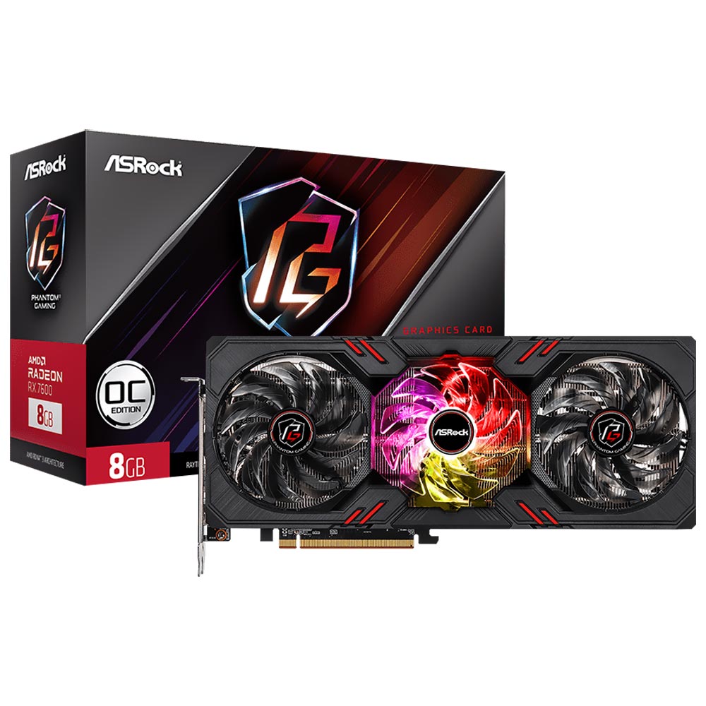 Placa de Video ASRock Phantom Gaming OC 8GB Radeon RX7600 GDDR6 - 90-GA4BZZ-00UANF