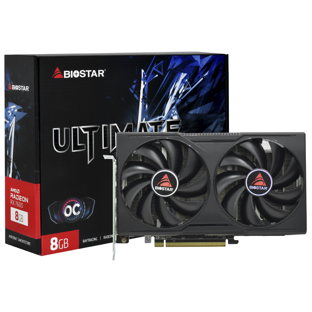 Placa de Vídeo Biostar Ultimate Gaming OC 8GB Radeon RX7600 GDDR6 - VA76S6RM81-RBARA-BS2