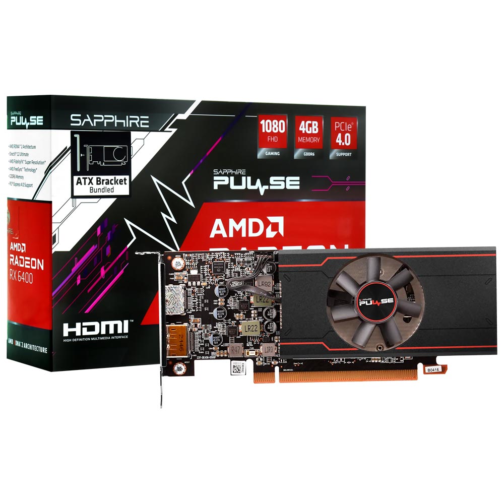 Placa de Vídeo Sapphire Gaming Pulse 4GB Radeon RX6400 GDDR6 - 11315-01-20G