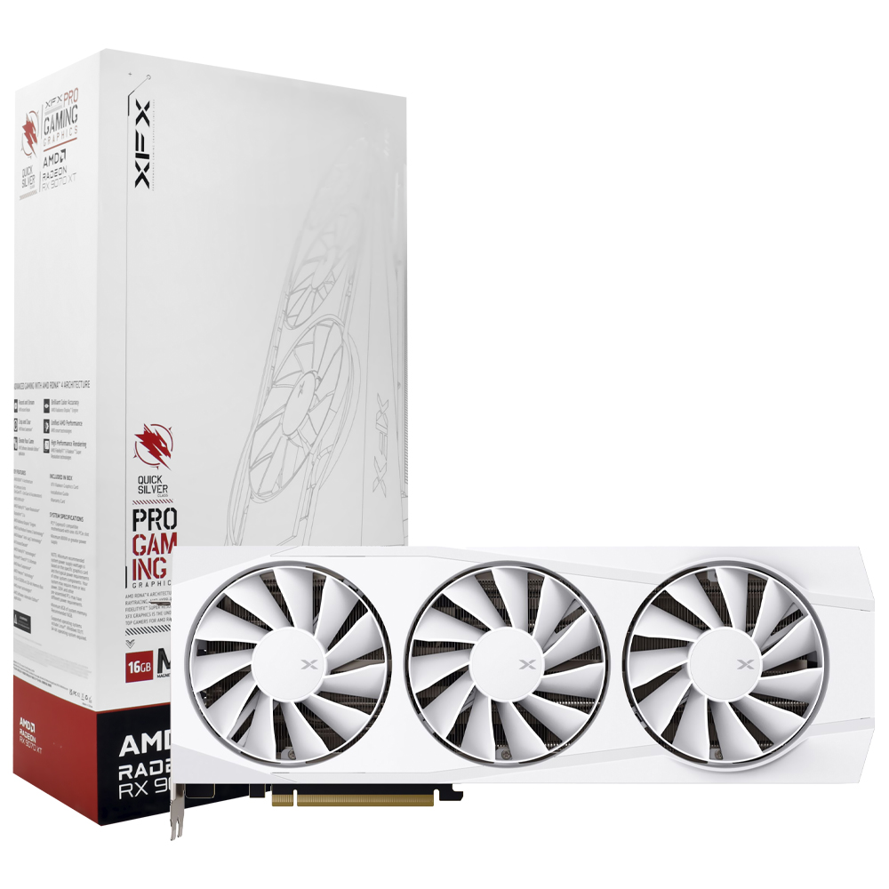 Placa de Vídeo XFX Quick Silver Gaming White Magnetic 16GB Radeon RX9070 XT GDDR6 - RX-97TMAQKW9