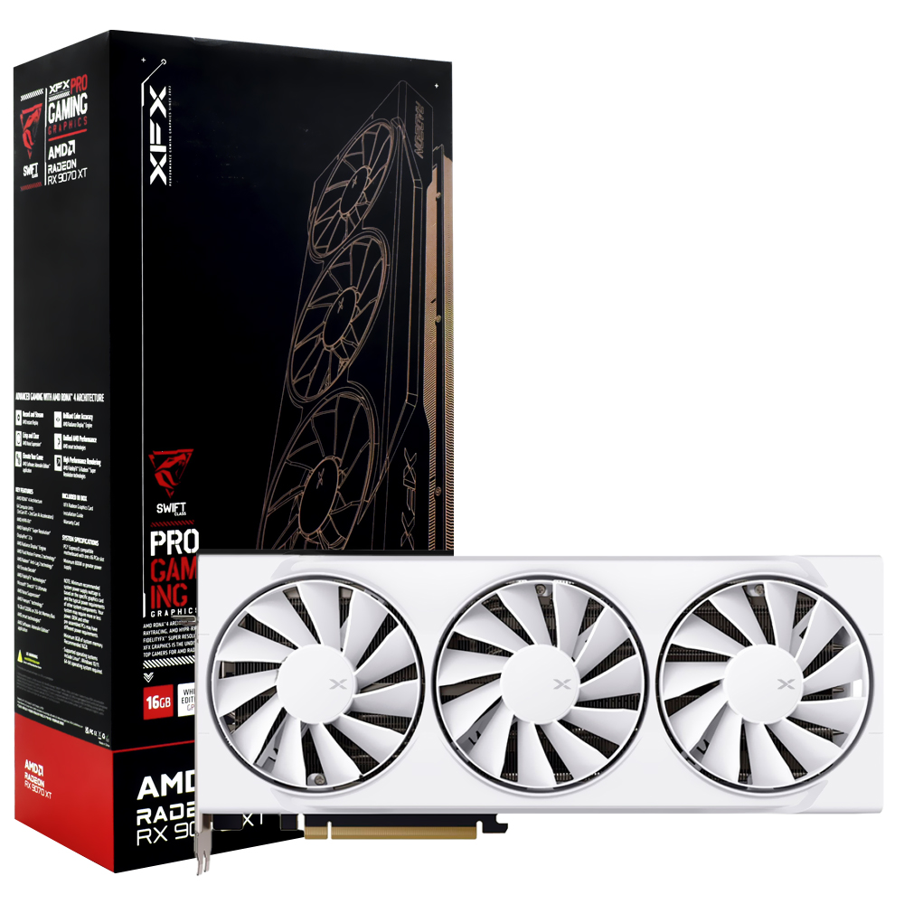 Placa de Vídeo XFX SWIFT Gaming White Edition 16GB Radeon RX9070 XT GDDR6 - RX-97TSWF3W9