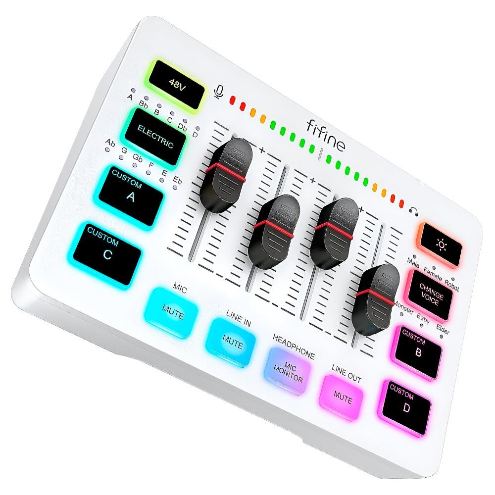 Fifine Mixer Ampligame SC3W RGB / USB / Type-C - Branco