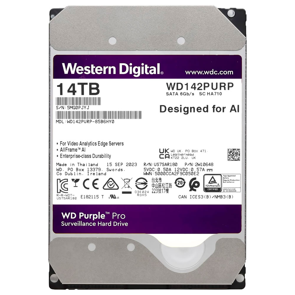 HD Western Digital 14TB WD Purple Pro Surveillance 3.5" SATA 3 7200RPM - WD142PURP